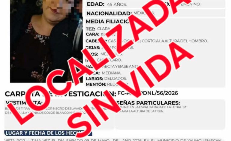 Localizan sin vida a conductora de plataforma tras 11 días de búsqueda en Tlaxcala