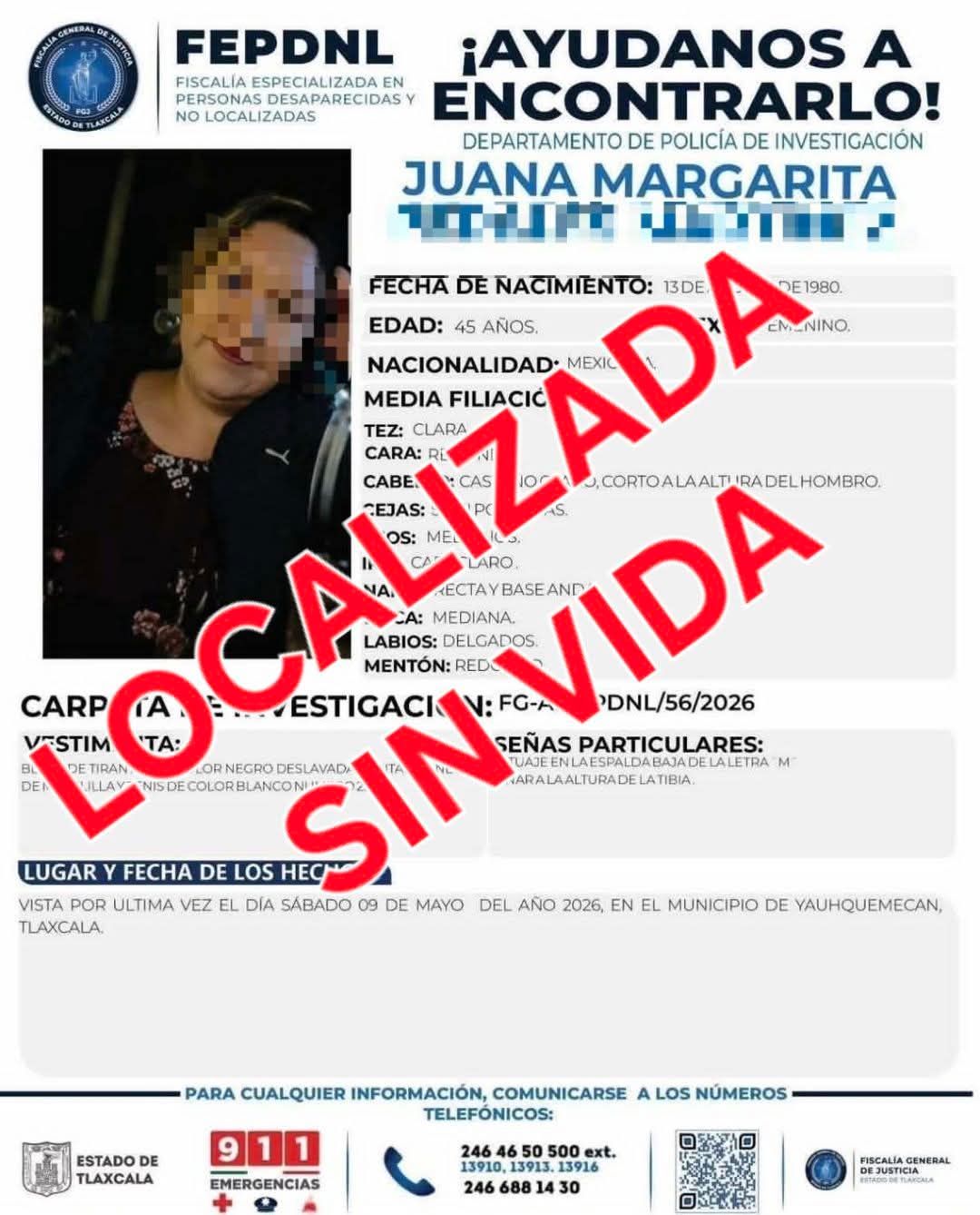 Localizan sin vida a conductora de plataforma tras 11 días de búsqueda en Tlaxcala