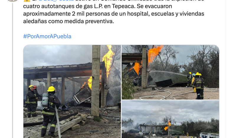 Explosión de cuatro pipas de gas en Tepeaca moviliza a autoridades y evacúa a dos mil personas