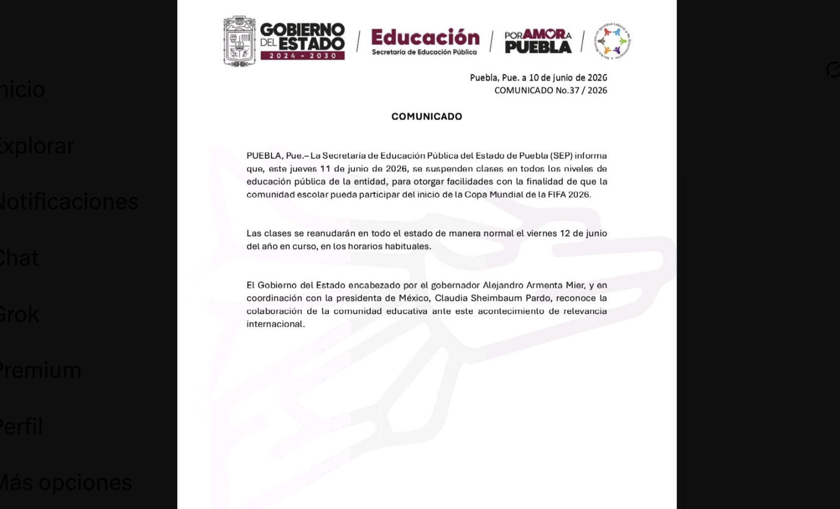 SEP Puebla suspende clases el 11 de junio por inicio del Mundial de Fútbol 2026