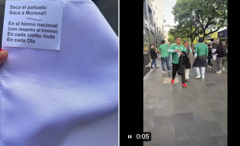 Distribuyen pañuelos blancos en el Zócalo de CDMX en protesta simbólica contra Morena previo al Mundial 2026