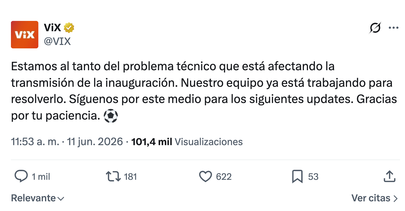 VIX presenta fallas durante la inauguración del Mundial 2026; usuarios reportan problemas para acceder al streaming