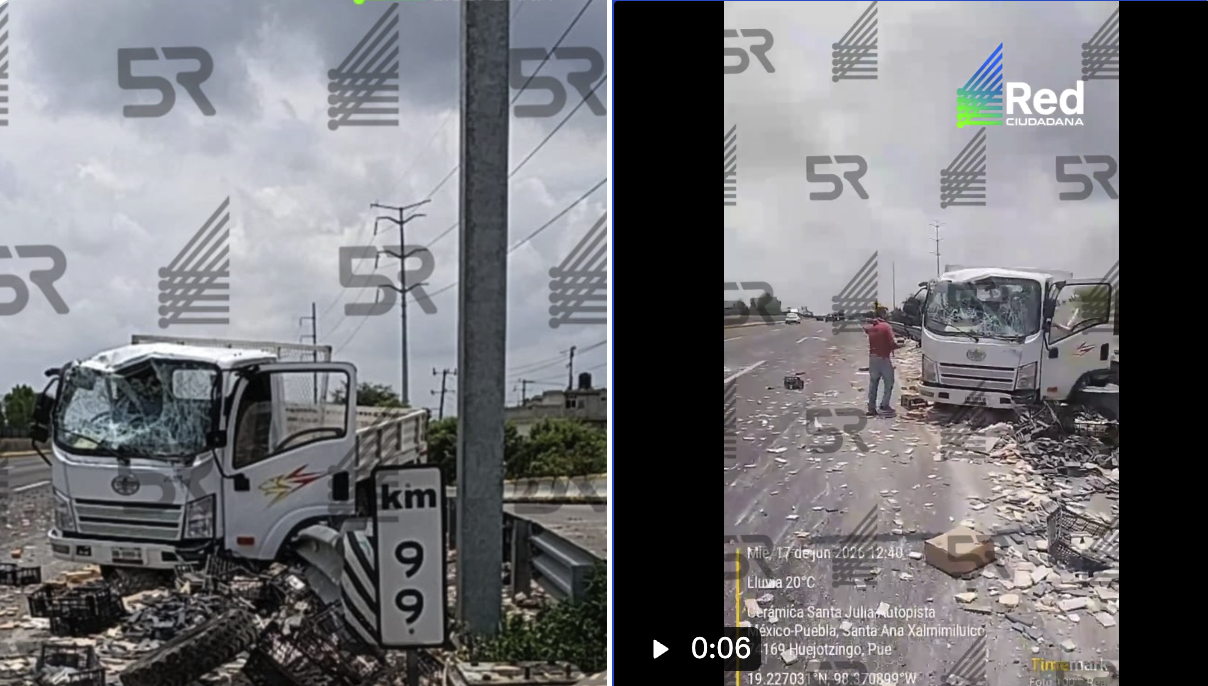 Segundo choque del día en la autopista México-Puebla: camión de carga choca en Texmelucan y deja un lesionado