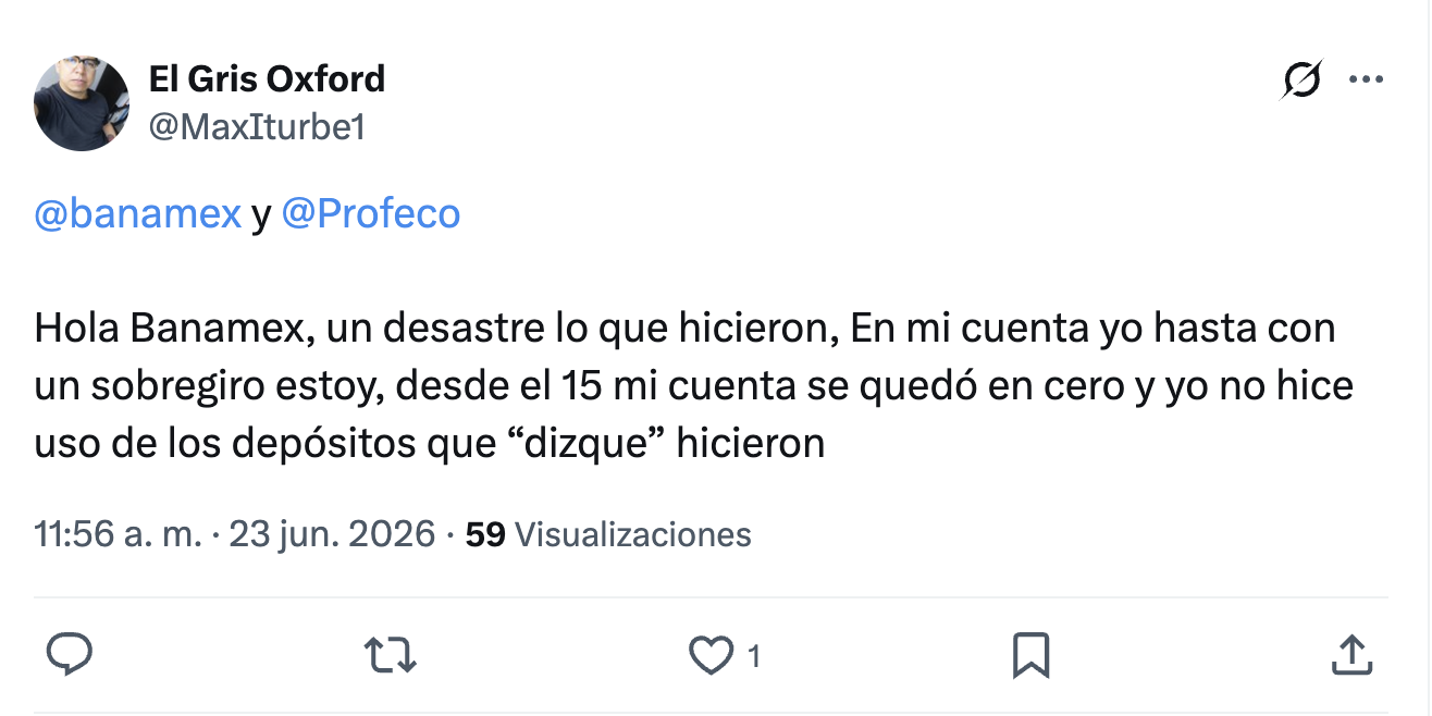 Usuarios reportan cargos no reconocidos en Banamex por retraso en cobros de débito