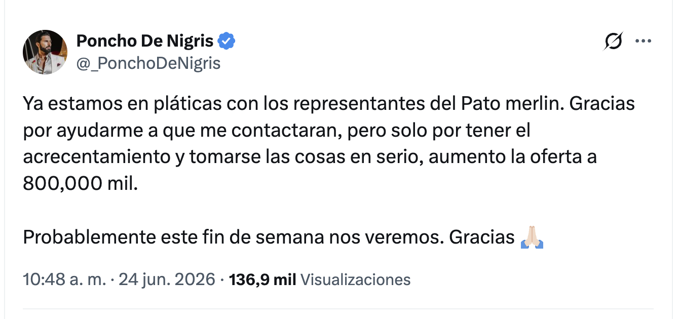 Poncho De Nigris ofrece hasta 800 mil pesos por el pato viral del Mundial 2026