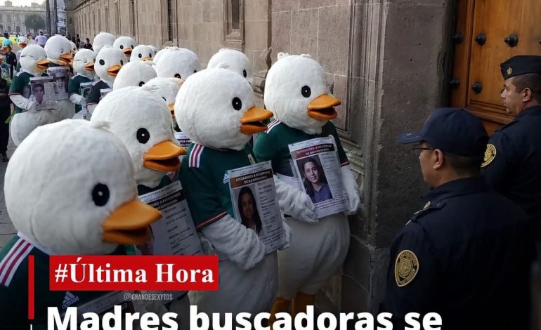 FALSO: Madres buscadoras no se disfrazaron del “Pato Merlín” para ser recibidas en Palacio Nacional