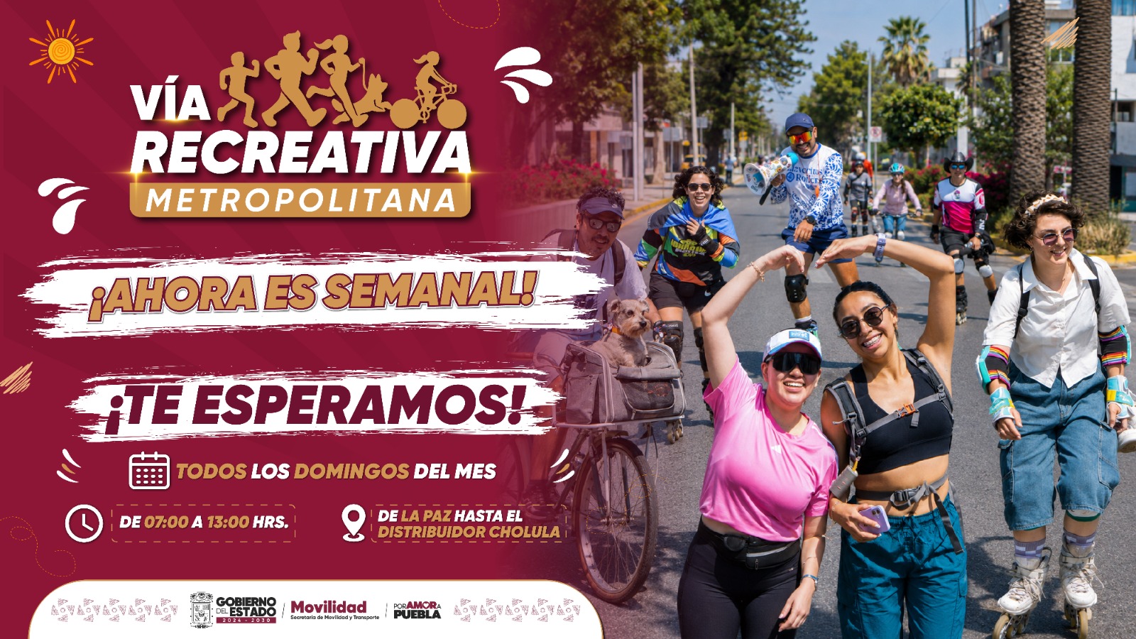 Gobierno de Puebla anuncia que la Vía Recreativa Metropolitana será semanal a partir del 28 de junio