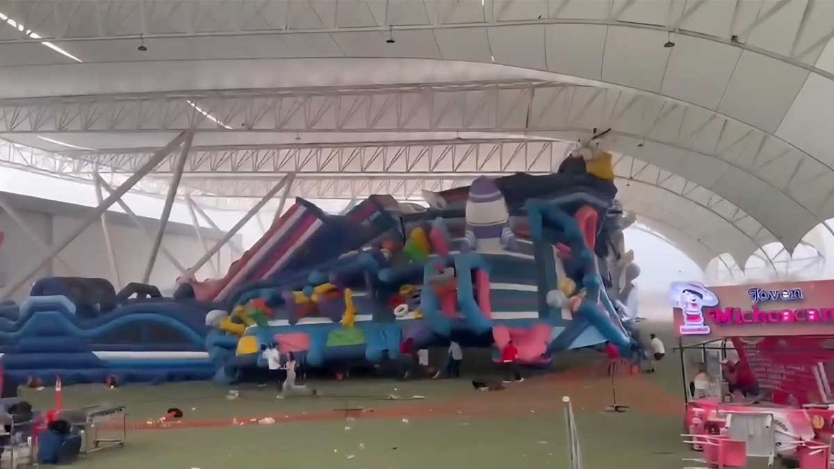 Inflable se eleva por ráfagas de viento en Torreón y deja 10 niños lesionados