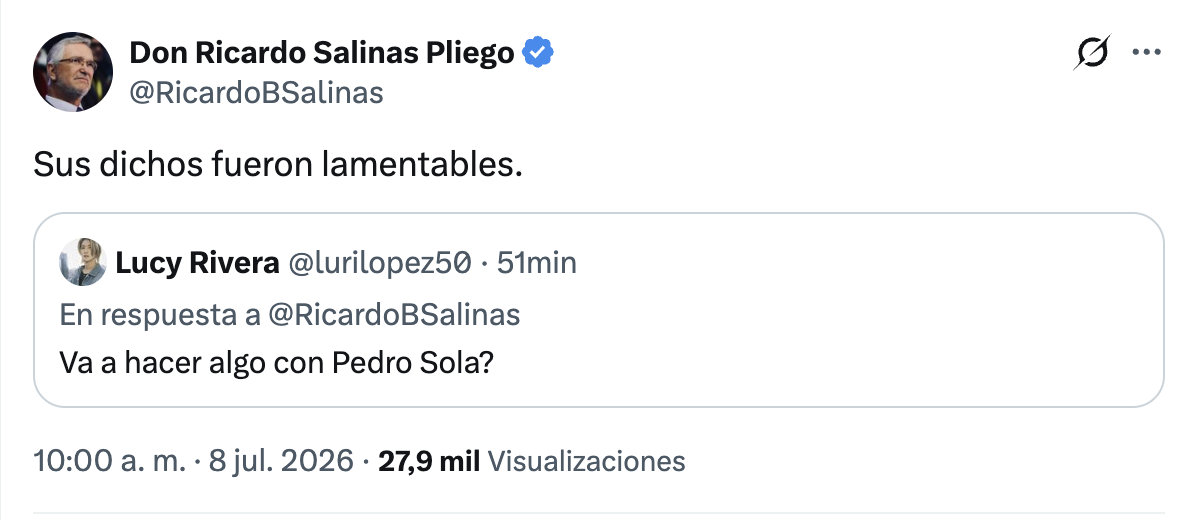 Pedro Sola genera polémica por comentarios sobre envenenar perros; Salinas Pliego califica la situación como lamentable