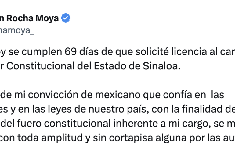 Rubén Rocha Moya niega estar bajo protección federal y asegura permanecer en su domicilio