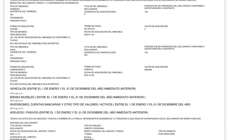 Michelle Talavera y la polémica por su terreno declarado en cero pesos